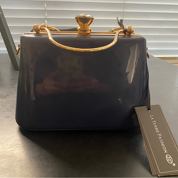 Blue purse with gold - Picture 2 of 8